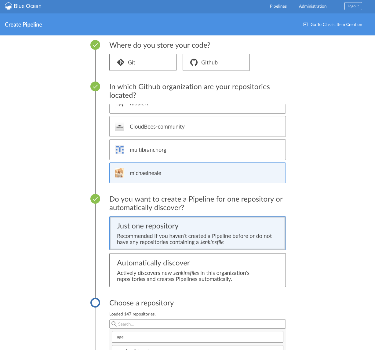 creating pipeline from github