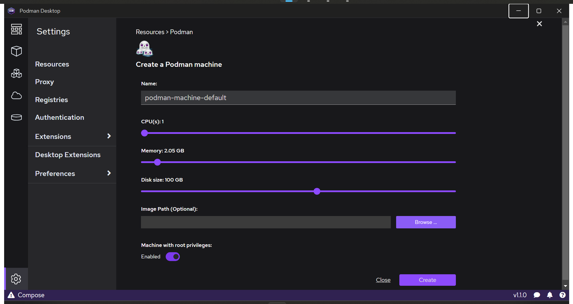 creating a podman machine with root privileges